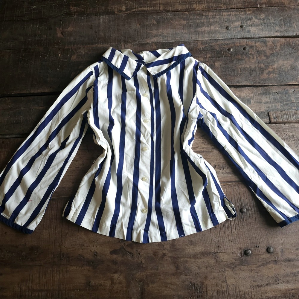 Rhoda Lee Vintage 1960s Nautical Striped Blouse Blue White Mod Top Shirt Sailor
